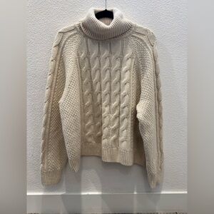 Gap cable-knit, cream-colored, oversized turtleneck sweater